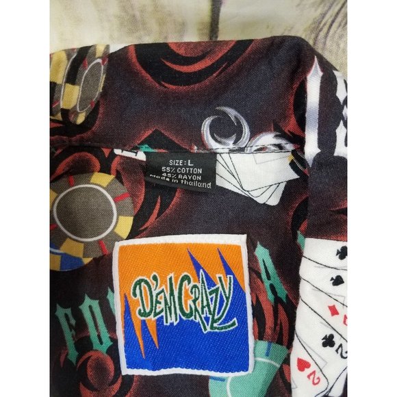 Dem Crazy Hawaiian Shirt Mens Size L Short Sleeves Button Up Poker Cards Print - Picture 5 of 11